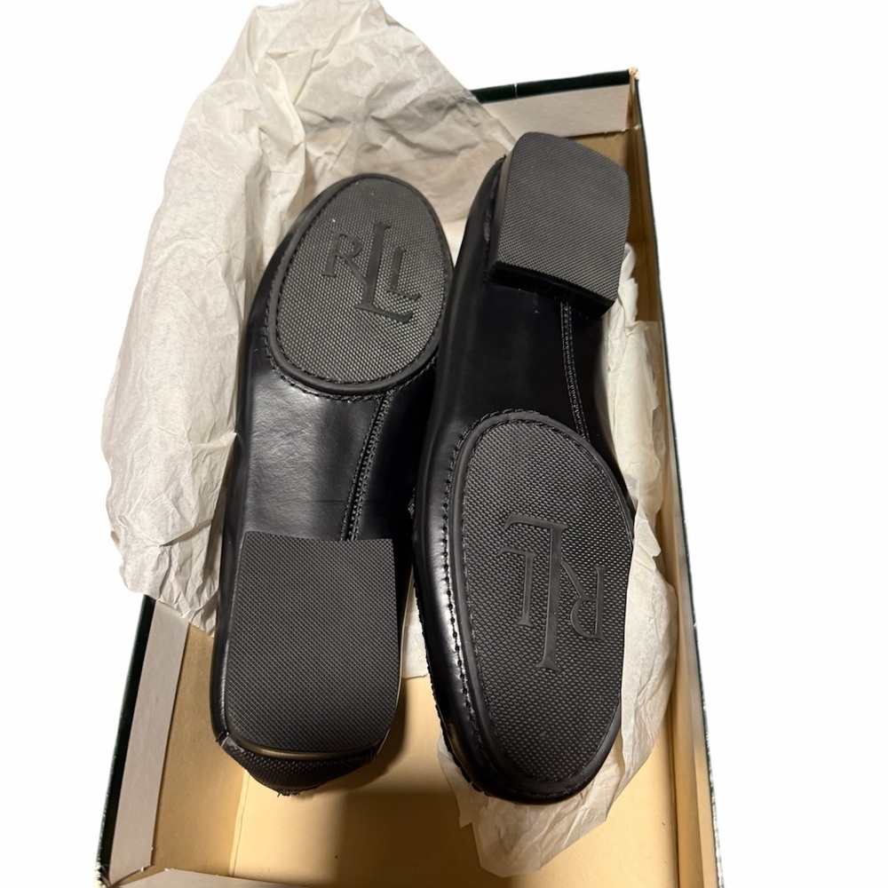 Ralph Lauren Black Leather Women's Slip-On Loafers - Picture 4 of 6